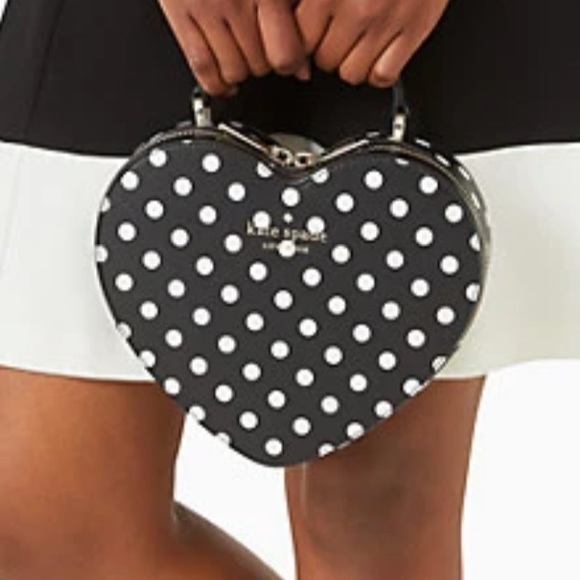 NWT love shack handbag polka dot heart purse kate spade black white crossbody - Picture 2 of 7